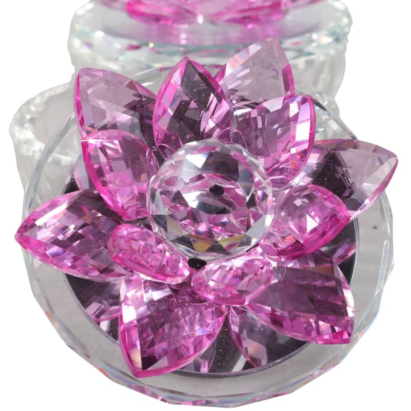Decorative Rainbow Lotus Top Glass Trinket Dish for Jewelry and Keepsake Storage