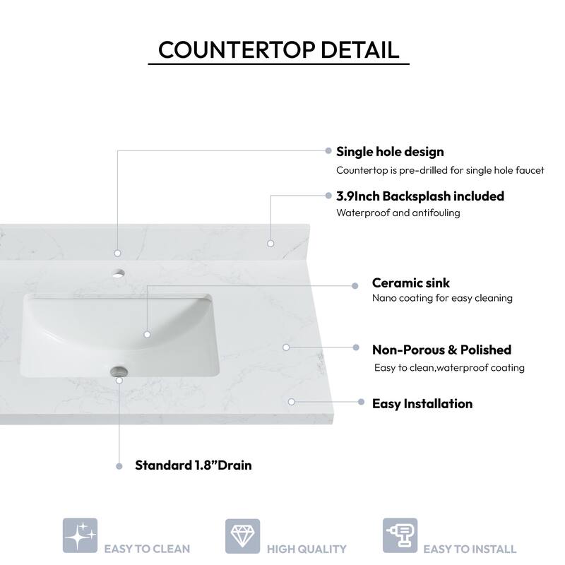 Miseno MVT-MALA37 Malaga 37" Stone Vanity Top with Backsplash and