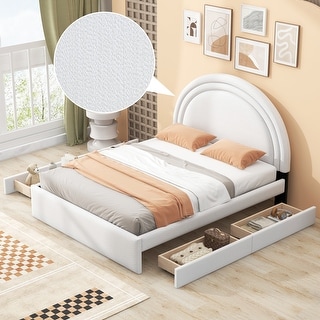 Nestfair Full Size Teddy Upholstered Platform Bed With Four Drawers