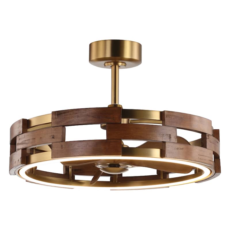 Perimost 28.4" Farmhouse Gold 3-Blade Fandelier Ceiling Fan with Light and Remote