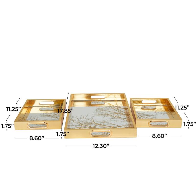 Gold Plastic Mirrored Geometric Living Room Decor Tray (Set of 3)