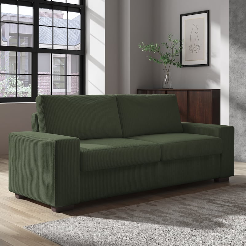 Modern 80" Upholstered Fabric 3-Seater Sofa - Green-Corduroy