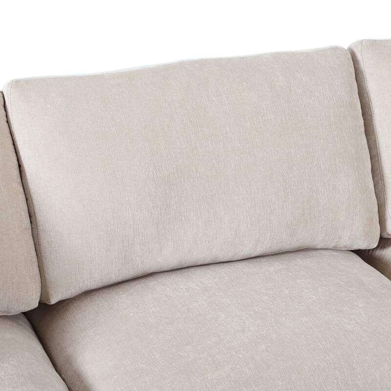 Chenille 3 Piece Sectional Sofa with Curved Chaise and 3 Throw Pillows