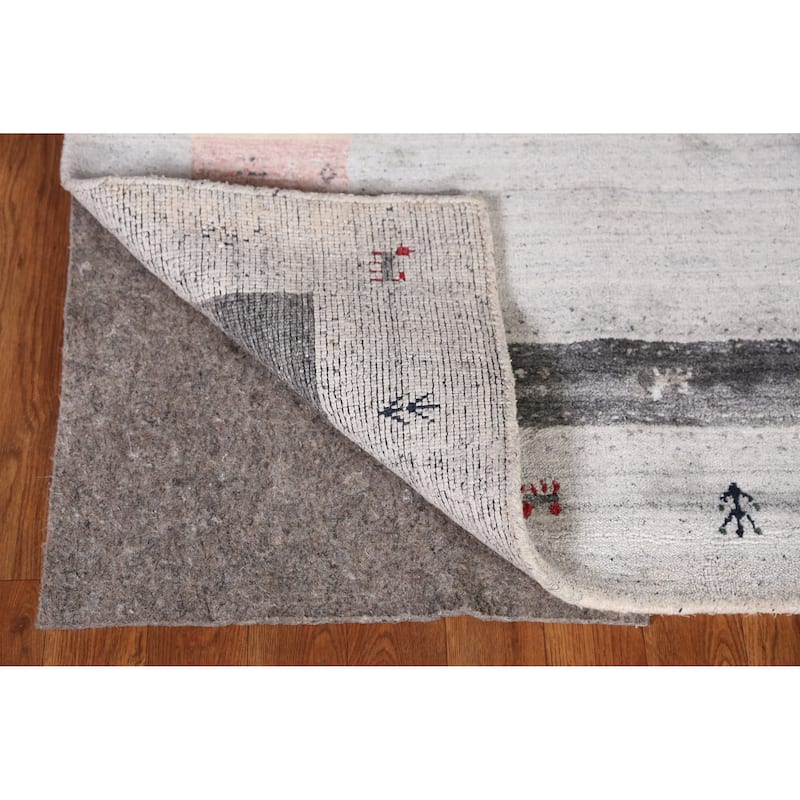 Tribal Gabbeh Indian Area Rug Hand-Knotted Grey Wool Carpet - 5'4" x 7'8"