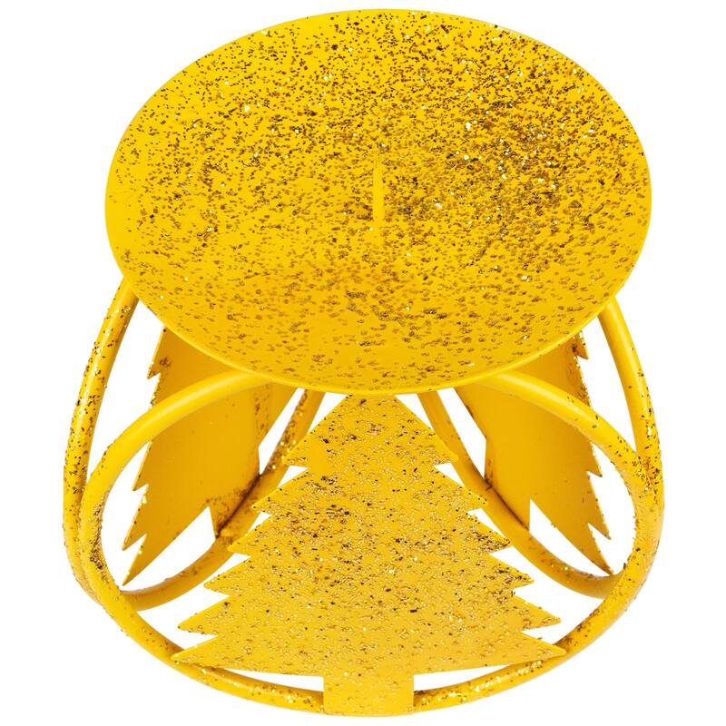 Glittered Metal Christmas Tree Pillar Candle Holders - 4.25" - Set of 4