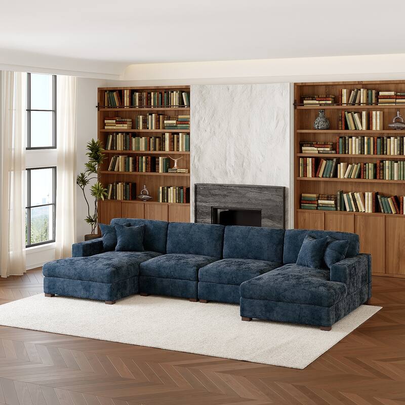 Oversized Chenille Modular Sectional Sofa With Deep Seat