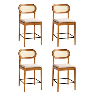 HULALA HOME Jacindo Coastal Barstool With Rattan Backrest Set of 2