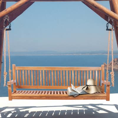 Chic Teak Elzas Teak Wood Outdoor Double Porch Swing, 59 inch