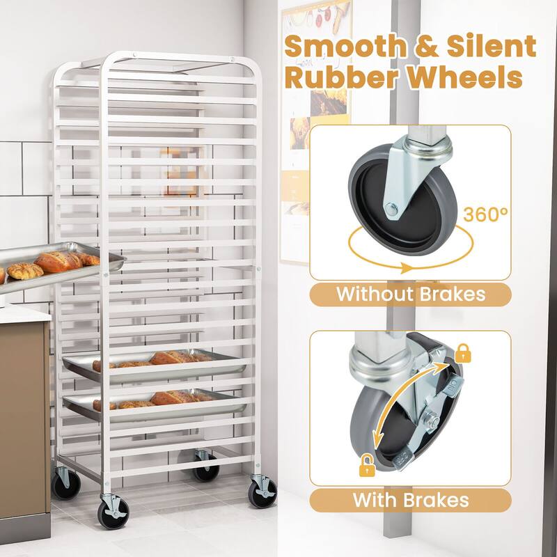 Gymax 20-tier Bun Pan Speed Rack w/ Lockable Rubber Wheels 3'' Spacing