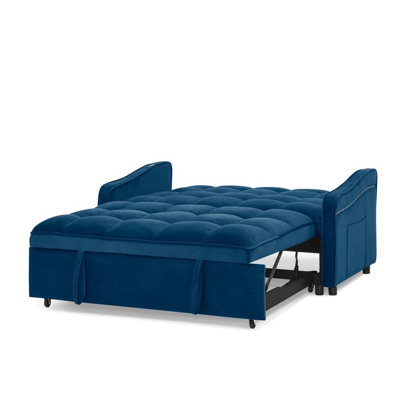 Roomfitters Velvet Loveseat Sofa Bed with Pull-Out Bed, Adjustable Back, USB & Type-C Charging, Arm Pockets