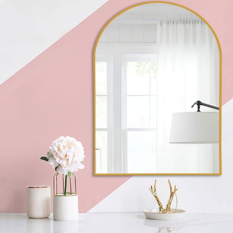 Arch Bathroom Wall Mirror Large Metal Frame Wall Mounted Mirror for Bedroom Living Room Dresser Entryway Decor - 36" x 24" - Gold Arch