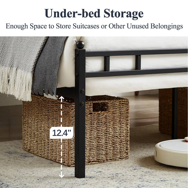 Javlergo Metal Platform Bed Frame Black PU Leather Square Tufted Bed Heavy-Duty Metal Bed Frame No Box Spring Needed