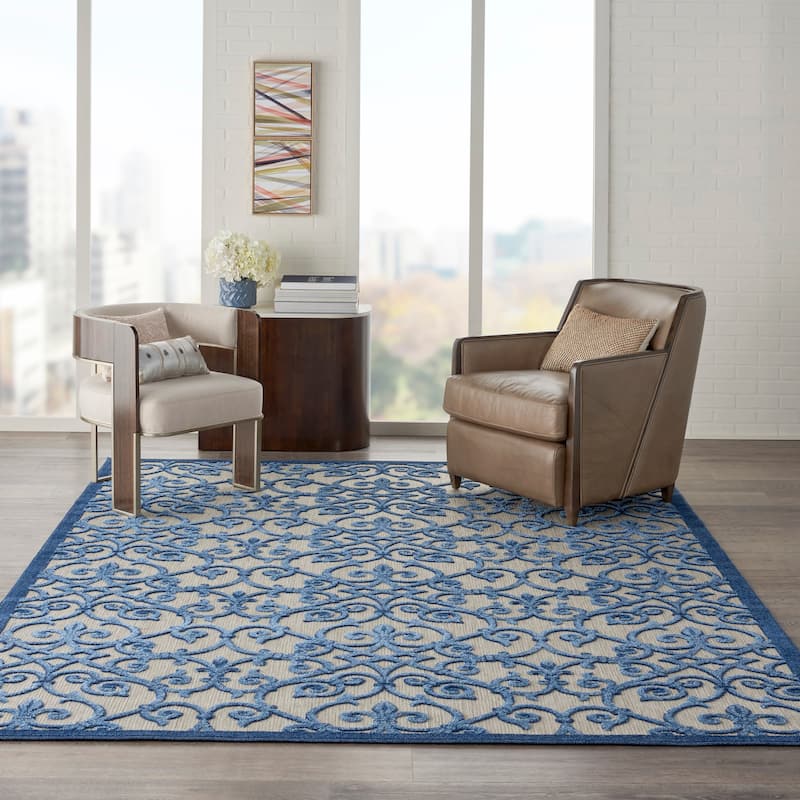 Nourison Aloha Transitional Scroll Indoor/Outdoor Damask Rug