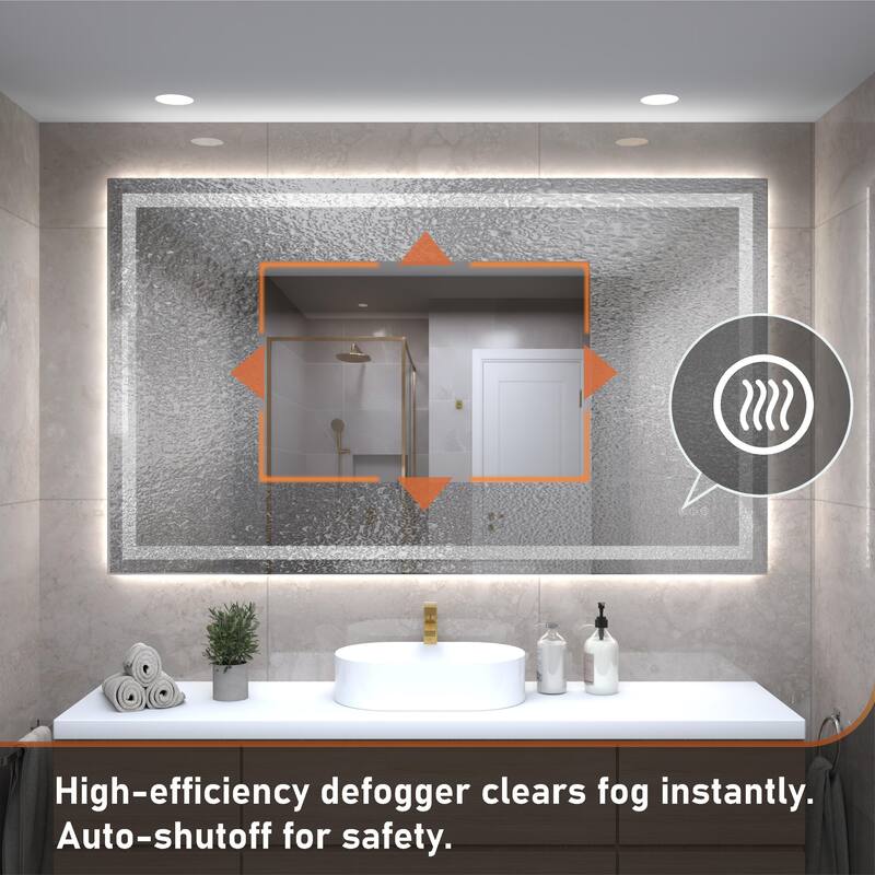 48 x 40 Inch Frameless LED Bathroom Mirror, Smart Mirror