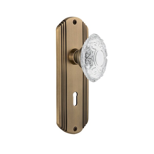 Nostalgic Warehouse DECCVI_PSG_238_KH Vintage Crystal Victorian Passage Door Knob Set with Deco Rose, 2-3/8" Backset and