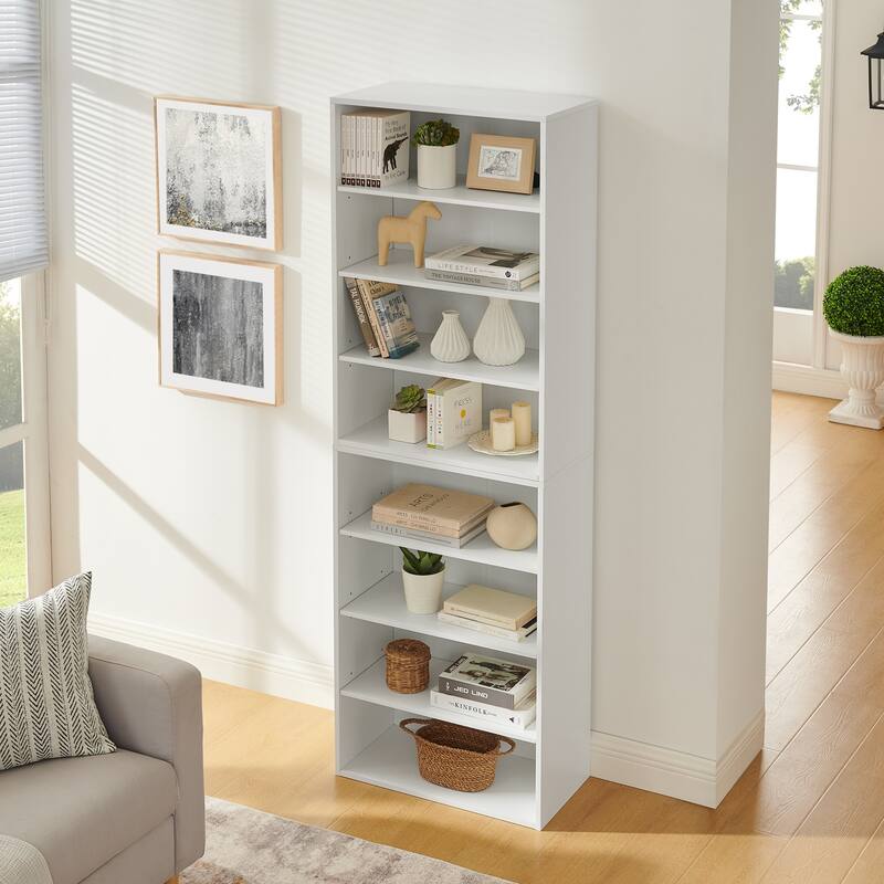 Modular 8-Tier Storage Cabinet –Convertible Bookcase with Adjustable Shelves, Dual-Layer Design Separates into Two 4-Layer Units