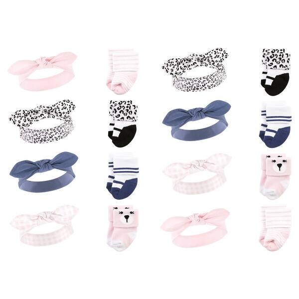 slide 1 of 1, Hudson Baby Infant Girl 16Pc Headband and Socks Giftset, Bear Leopard, 0-9 Months - Bear Leopard Bear Leopard - 0-9 Months