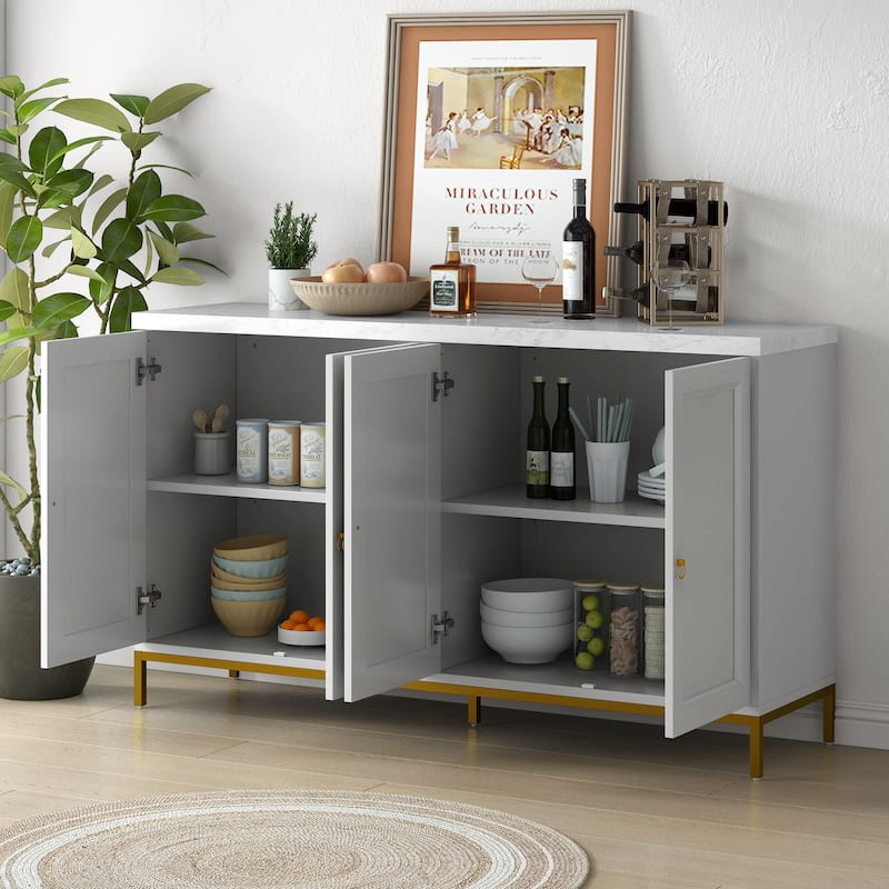 Light Gray Buffet Cabinet Sideboard Faux Marble Table Top Console Table