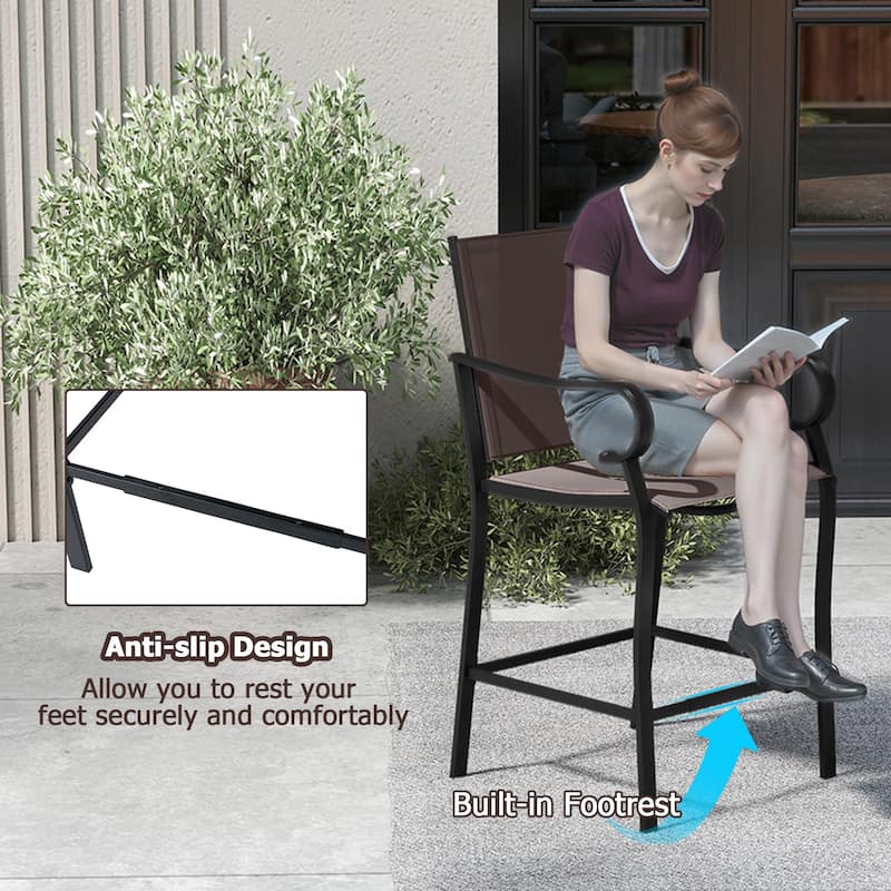 Gymax Outdoor Counter Height Bar Stools Set of 4 w/ Back Armrest &