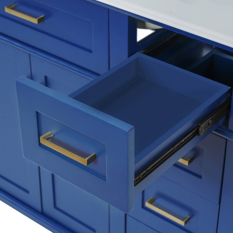 36" Blue Modern Bathroom Vanity with Ceramic Sink, Soft Close Doors, 4 Drawers for Storage, Elegant Design for Small Bathrooms