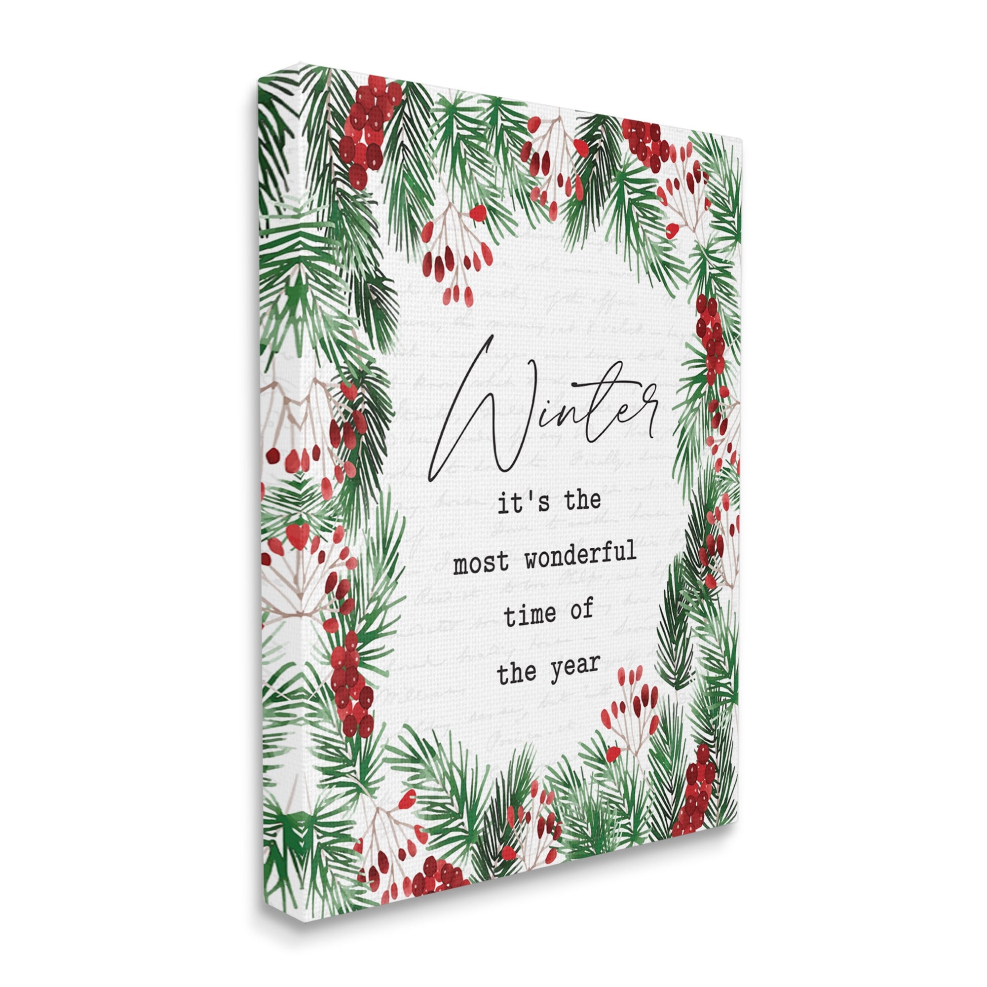 Stupell Most Wonderful Time Winter Phrase Festive Wreath Canvas Wall Art - Multi-Color