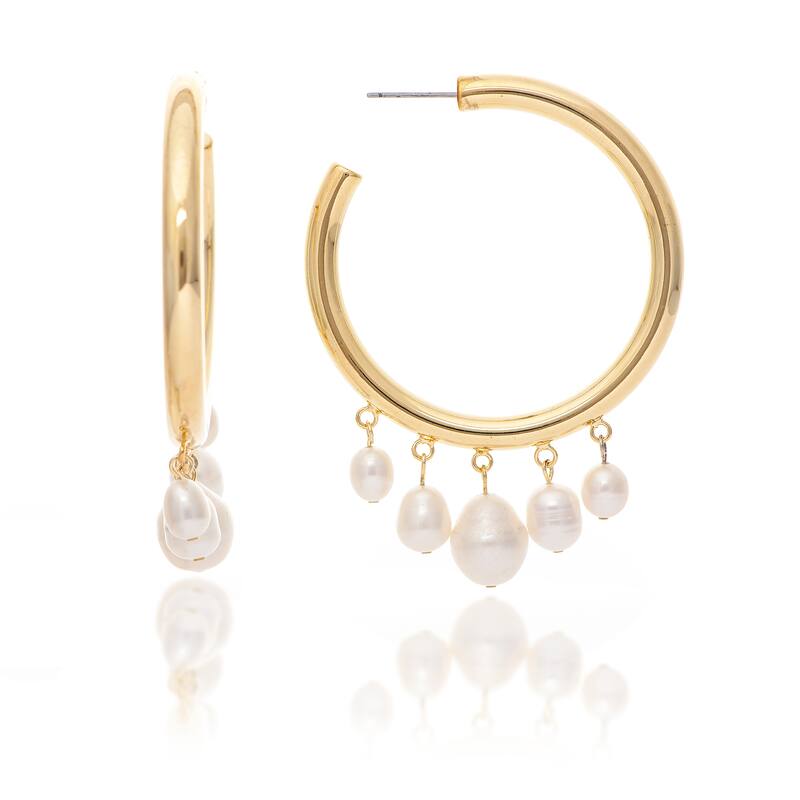 Pearl Dangle Hoop Earrings - 2.5" long