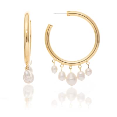 Pearl Dangle Hoop Earrings - 2.5" long
