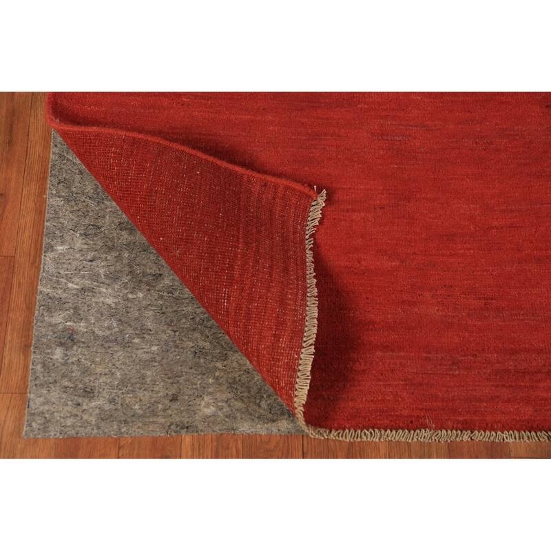Red Modern Gabbeh Oriental Runner Rug Hand-Knotted Wool Carpet - 3'4" x 16'2"