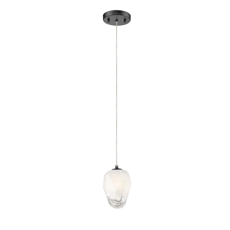1-Light Black Pendant With A White Glass Shade