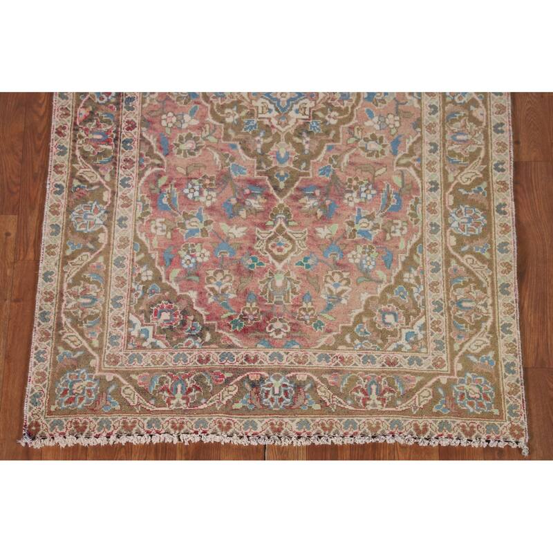 Kashan Persian Vintage Runner Rug Handmade Wool Carpet - 3'1"x 10'7"