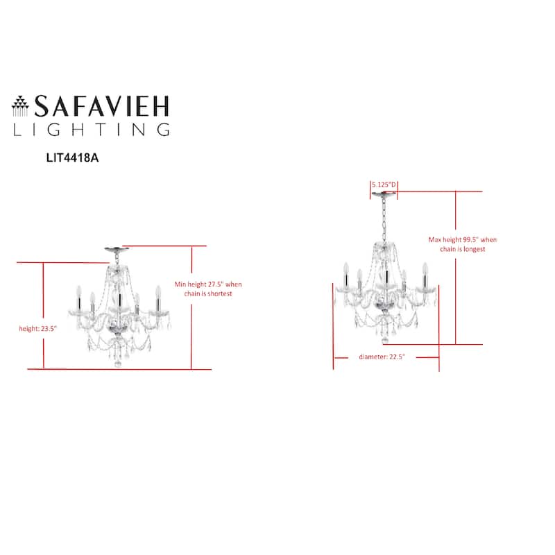 SAFAVIEH Lighting Siemona Adjustable 5-Light Chrome Chandelier - 22.5"x22.5"x27.5 - 99.5" - Chrome/Clear