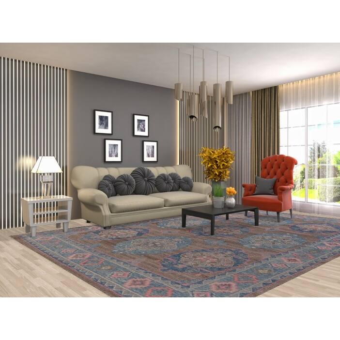 Hand Knotted Oriental 100% Wool Carpet Transitional Geometric Brown Oushak Area Rug - 12' 6'' X 8' 6''