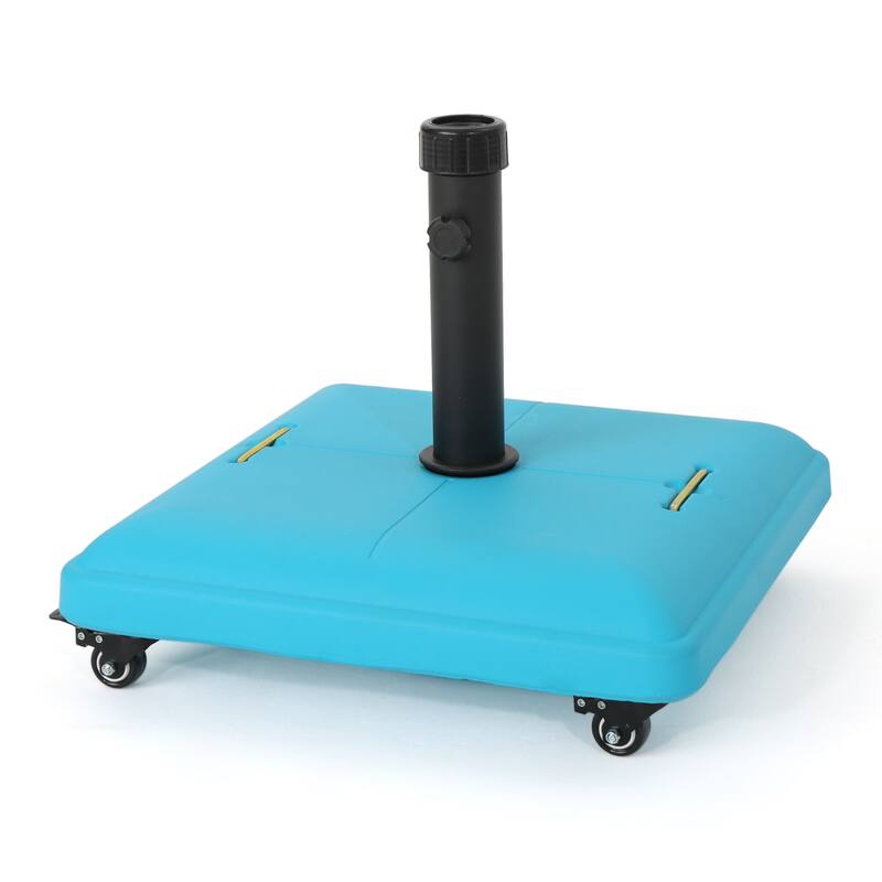 Roomfitters Square Rolling Umbrella Base, Heavy-Duty Wheeled Patio Stand, Teal