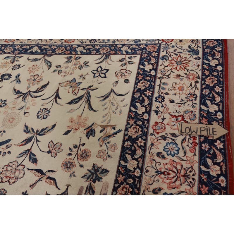 Hand Knotted Oriental 100% Wool Carpet Traditional All-Over Beige & Ivories Isfahan Area Rug - 12' 0'' X 8' 3''