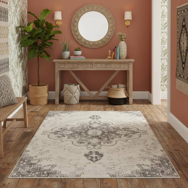 HomeRoots Medallion Traditional Rectangle Area Rug - 4' X 6'