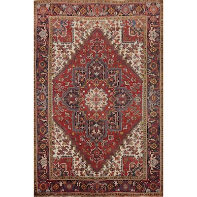 Hand Knotted Oriental 100% Wool Carpet Traditional Medallion Red Heriz Area Rug - 9' 6'' X 7' 0''