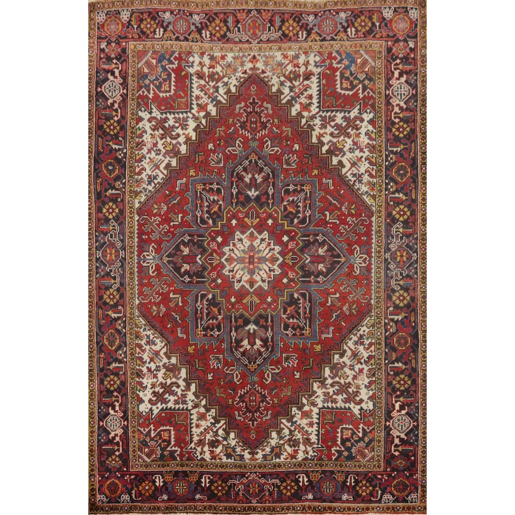 Hand Knotted Oriental 100% Wool Carpet Traditional Medallion Red Heriz Area Rug - 9' 6'' X 7' 0''