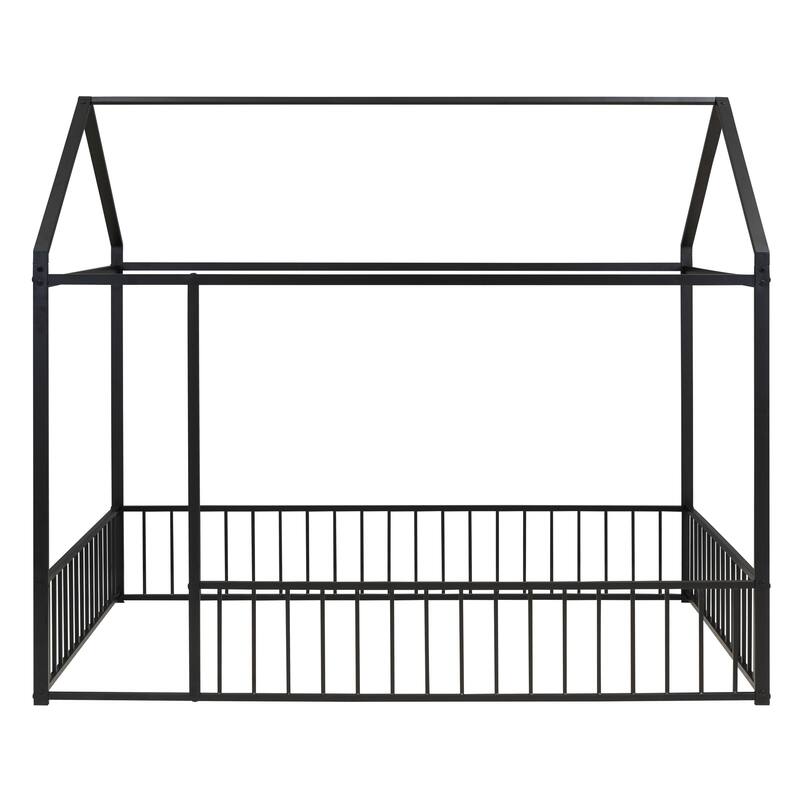 Kids' Twin/Full Metal House Bed Frame with Roof and Fence, Playful Sleep and Play Space, Sturdy Frame, Multiple Colors