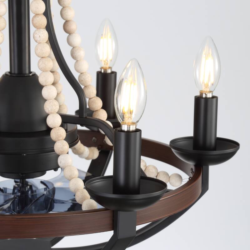 22-Inch Farmhouse 7-Blade Beaded Chandelier Ceiling Fan with Light and Remote