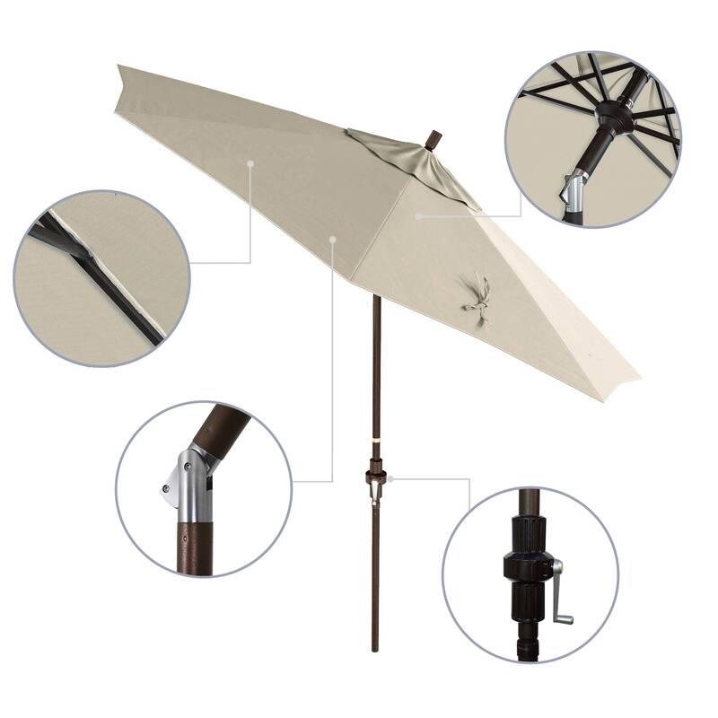 California Umbrella 9' Rd Golden State Series Patio Umbrella Bronze Aluminum Frame Crank Lift Collar Tilt Sunbrella