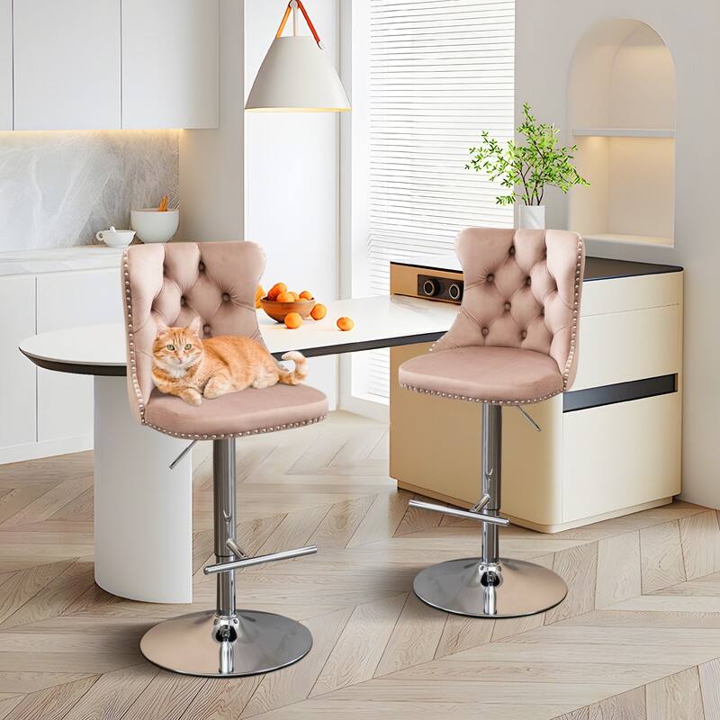 Swivel Foam Barstools Adjusatble Seat Set of 2 - Khaki