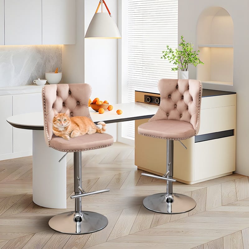 Swivel Foam Barstools Adjusatble Seat Set of 4 - Khaki