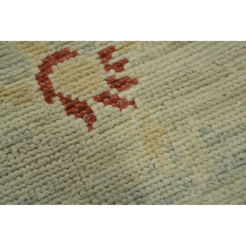 Vegetable Dye Wool Oushak Turkish Area Rug, Floral Geometric Carpet - 11' 8'' X 9' 3''