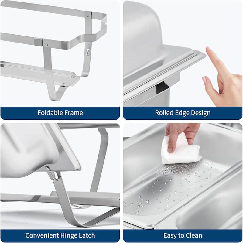 2-Pack Stainless Steel Buffet Server Set 3-Well Rectangular Chafing Dish