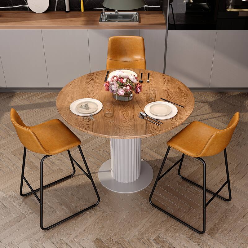 26" Counter Height Bar Stools, Modern PU Leather Counter Stools Set of 3