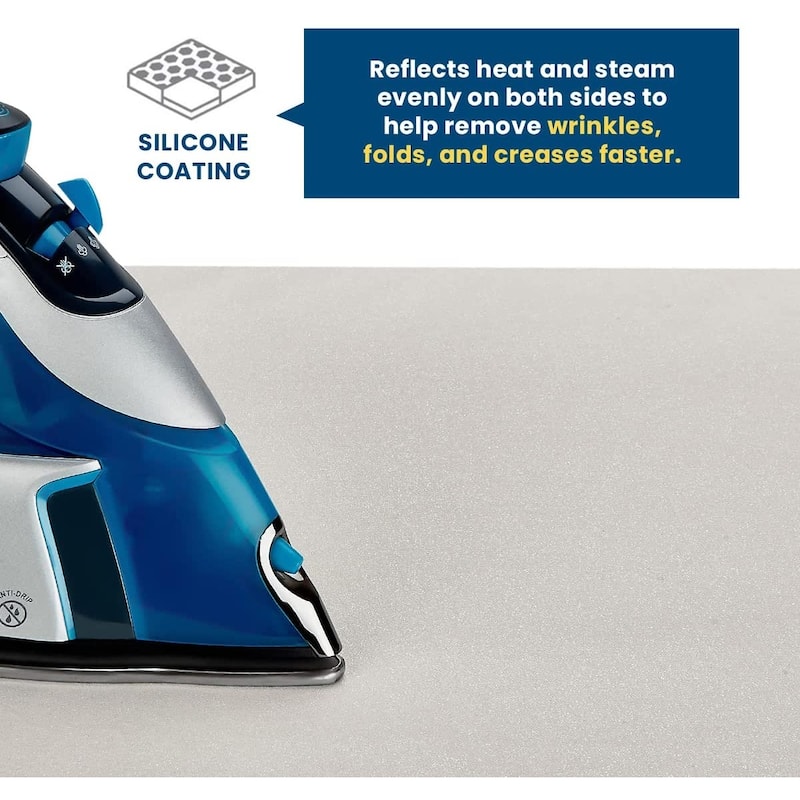 Ironing Board Cover and Pad- 54" x 15" Reflective Silicone Resists Scorching, Burning, and Staining - Elastic Edge and Straps