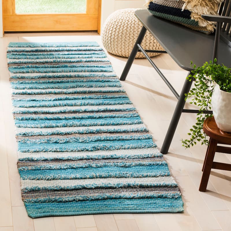 SAFAVIEH Handmade Flatweave Montauk Mridalini Casual Cotton Rug - 2'3" x 8' Runner - Aqua/Multi