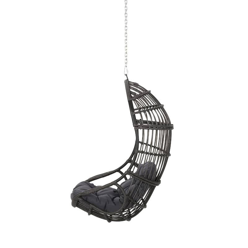 Fam Outdoor Hanging Lounge Chair Swing, Teardrop Design Gray Rattan