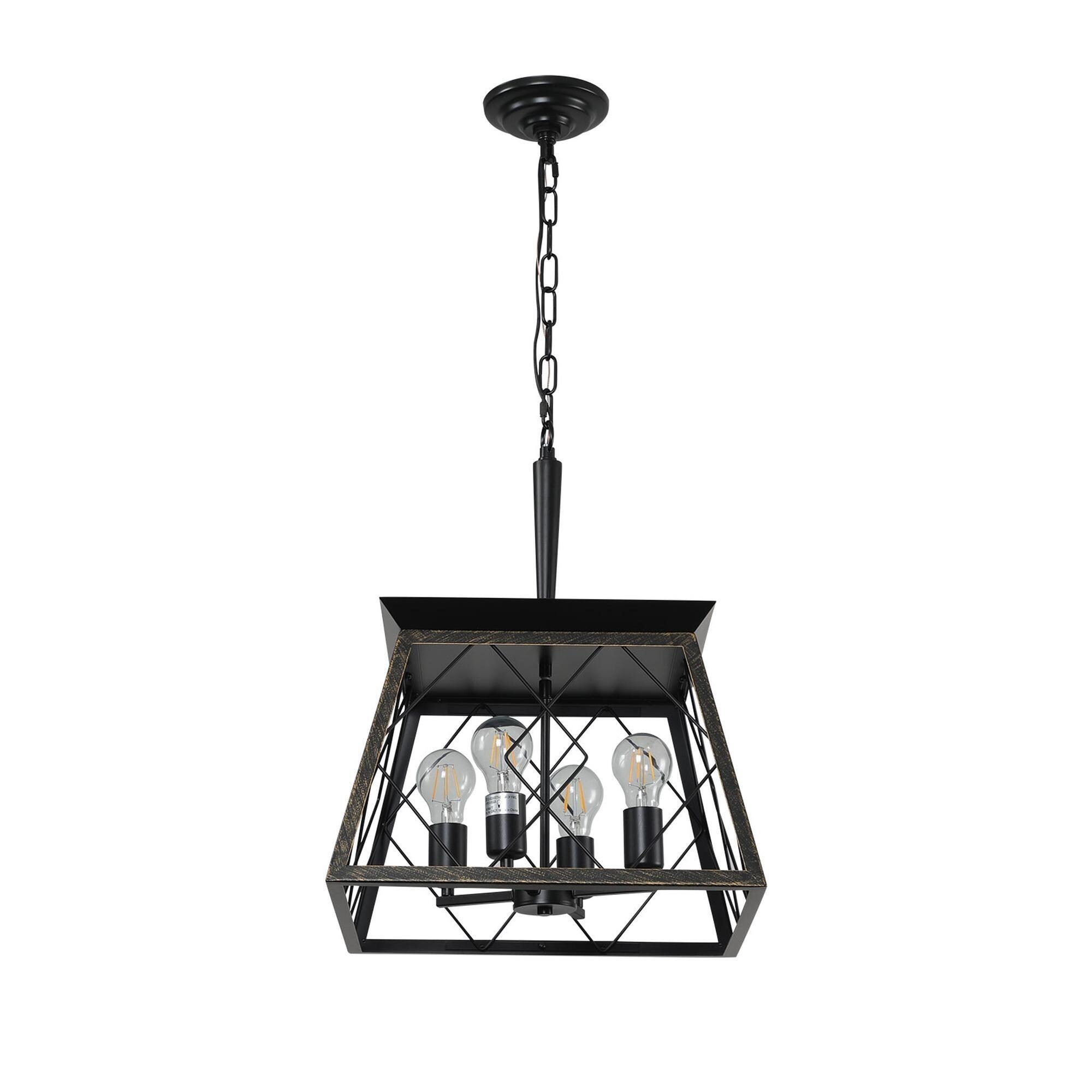 16" Industrial 4-Light Pendant Chandelier, Modern Metal Cage Design