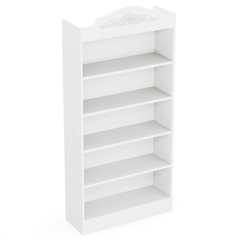 5-Tier Bookcase, Wood Bookshelf for Living Room, Bedroom, Home Office, White